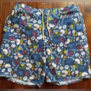 Johnnie-O Swim Trunks Floral Blue Yellow Men’s XL Hawaiian Summer Luau Shorts